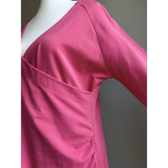 Soft Surroundings Wear Anywhere Dress Stretch Knit Pink Faux Wrap V-neck XL - Picture 3 of 15